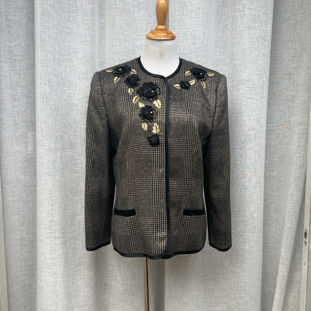 90s vintage gold and black glen plaid Renzo blazer